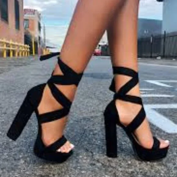 Fashion Nova Strappy Tie Platform Heels - Picture 1 of 12